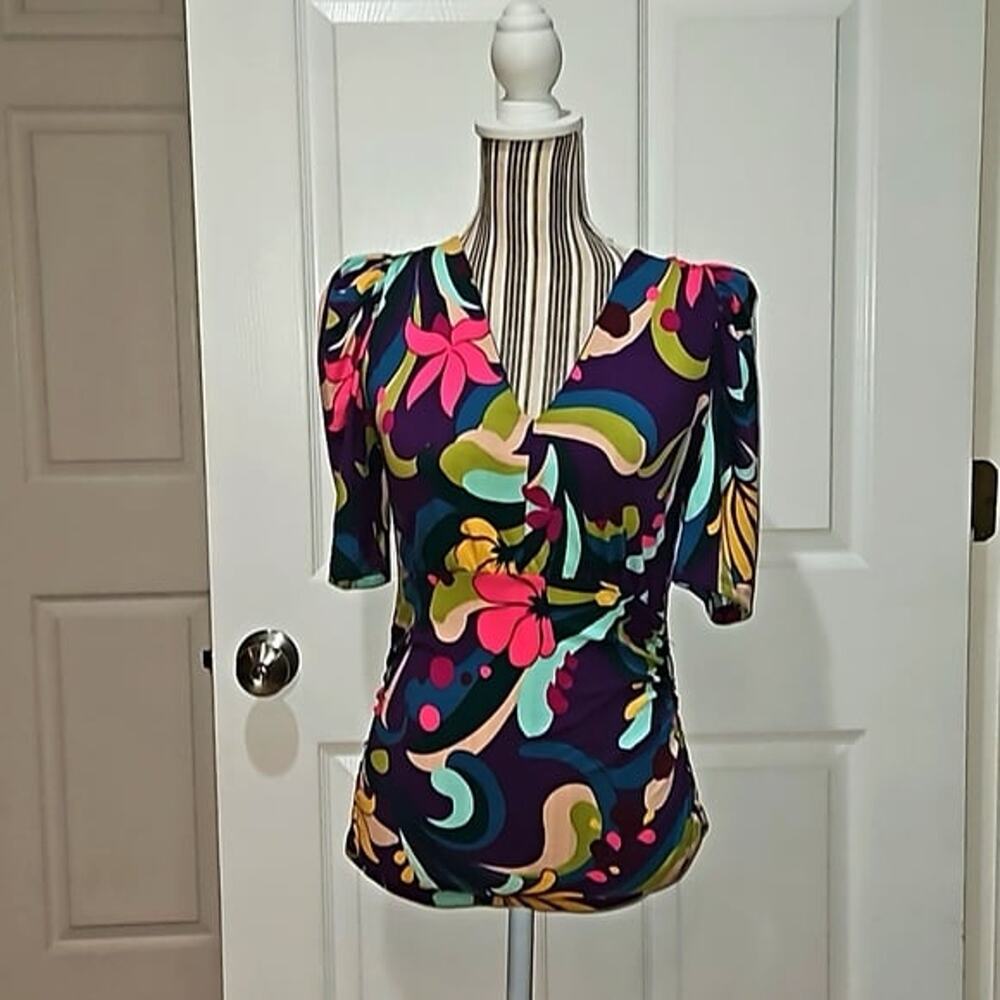 INC International Concept Mar Full Bloom Print Blouse Size L